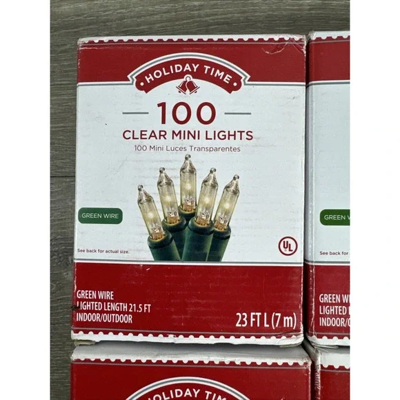 Christmas Holiday Time 100 Clear Mini Lights Green Wire 23 FT (7 m) Lot of 4 New - Picture 2 of 8